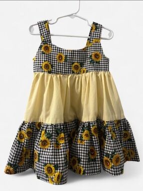 Sunflower Gingham Tiered Dress - Yellow